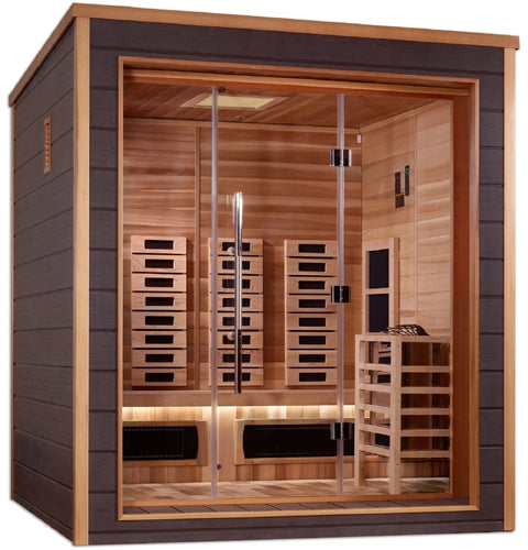 Golden Designs GDI-8223-01 Visby 3 Person Outdoor-Indoor PureTech Hybrid Full Spectrum Sauna - Canadian Red Cedar Interior | Image