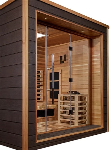 Golden Designs GDI-8223-01 Visby 3 Person Outdoor-Indoor PureTech Hybrid Full Spectrum Sauna - Canadian Red Cedar Interior (New)