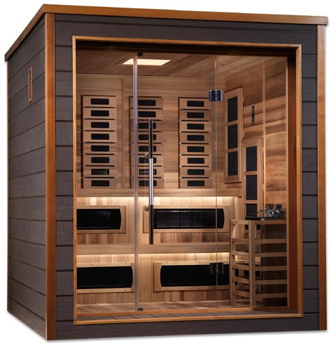 Golden Designs GDI-8226-01 Karlstad 6 Person Outdoor-Indoor PureTech Hybrid Full Spectrum Sauna - Canadian Red Cedar Interior | Image
