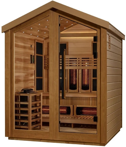 Golden Designs GDI-8523-01 Loviisa 3 Person Hybrid (PureTech Full Spectrum IR or Traditional Stove) Outdoor Sauna - Canadian Red Cedar Interior (New)