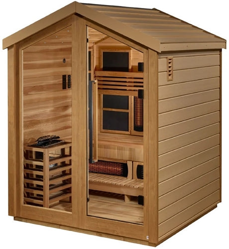 Golden Designs GDI-8523-01 Loviisa 3 Person Hybrid (PureTech Full Spectrum IR or Traditional Stove) Outdoor Sauna - Canadian Red Cedar Interior (New)