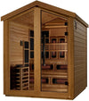 Golden Designs GDI-8526-01 Kaskinen 6 Person Hybrid (PureTech Full Spectrum IR or Traditional Stove) Outdoor Sauna - Canadian Red Cedar Interior (New)