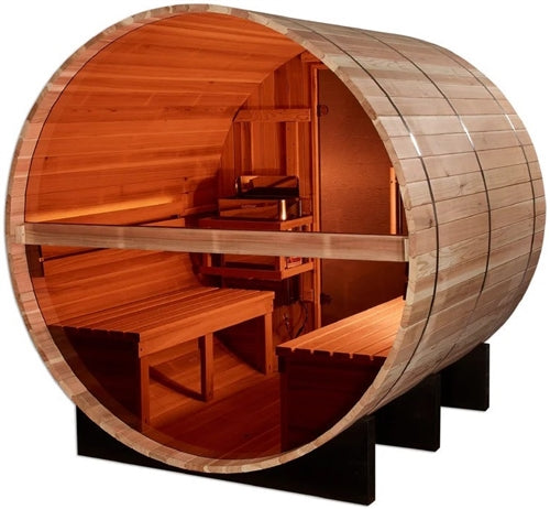 Golden Designs GDI-B024-01 Zurich 4 Person Barrel with Bronze Privacy View - Traditional Sauna - Pacific Cedar (New)