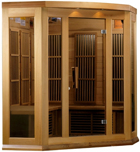 GoldenDesigns MX-K356-01-ZF CED Canadian Red Cedar Maxxus 3 Person Corner Near Zero EMF FAR Infrared Sauna | Image