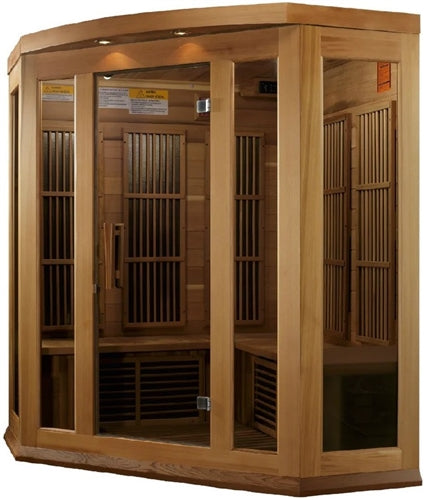 GoldenDesigns MX-K356-01-ZF CED Canadian Red Cedar Maxxus 3 Person Corner Near Zero EMF FAR Infrared Sauna (New)