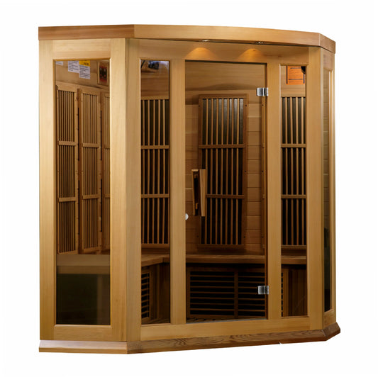 GoldenDesigns MX-K356-01-ZF CED Canadian Red Cedar Maxxus 3 Person Corner Near Zero EMF FAR Infrared Sauna (New)