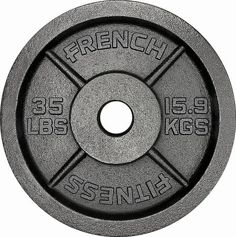 French Fitness Cast Iron Olympic Weight Plate V1 Set w/7 ft Olympic Bar 395 lbs (New)