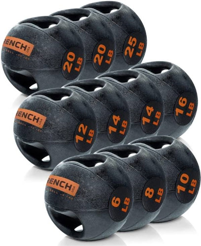 French Fitness Dual Grip Medicine Ball Set of 10 (6 to 25 lbs) w/Rack (New)