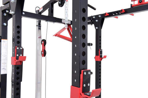 French Fitness Folding Cable Power Rack / Cage, Red/Black (New)