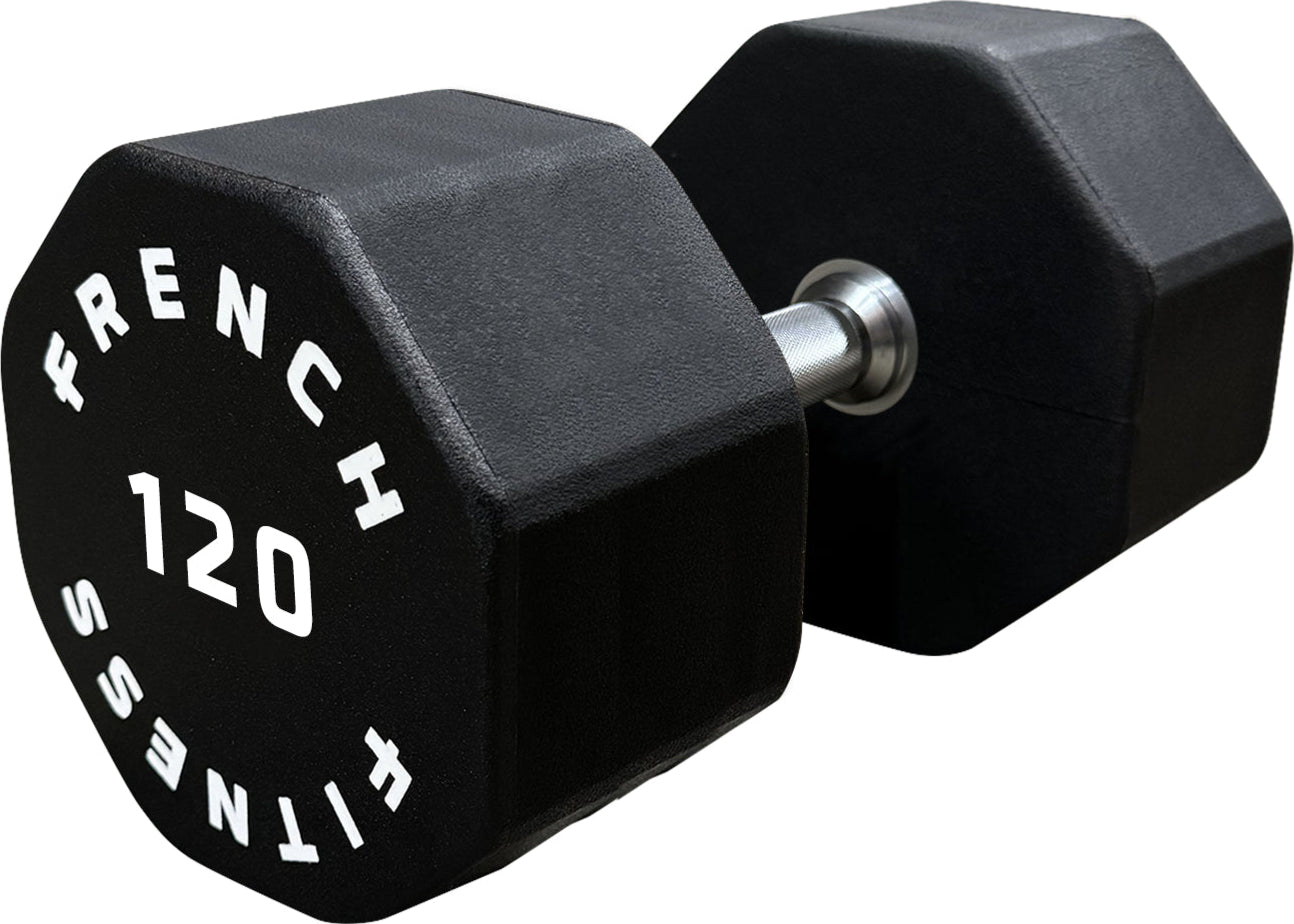 French Fitness Urethane 8 Sided Hex Dumbbell 120 lbs - Single (New)