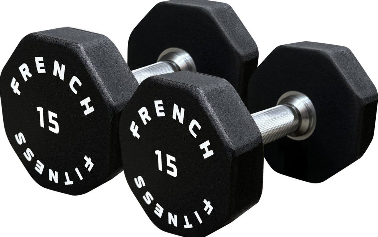 French Fitness Urethane 8 Sided Hex Dumbbell Set, 5-50 lbs (New)