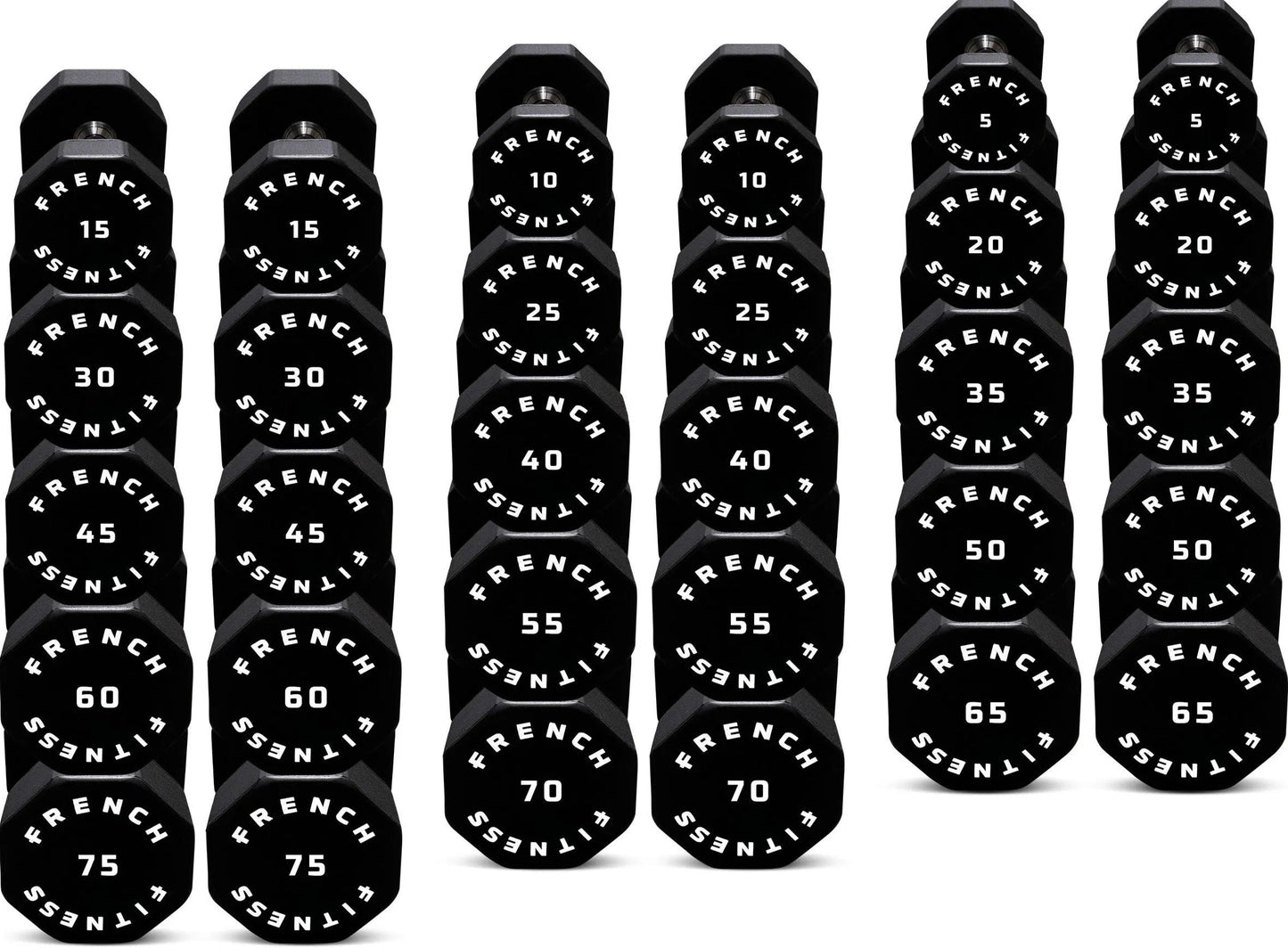 French Fitness Urethane 8 Sided Hex Dumbbell Set, 5-75 lbs (New)
