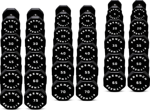 French Fitness Urethane 8 Sided Hex Dumbbell Set, 5-75 lbs (New)