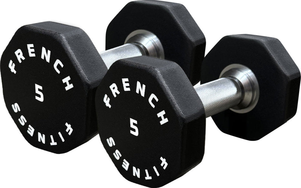 French Fitness Urethane 8 Sided Hex Dumbbell Set, 5-100 lbs (New)