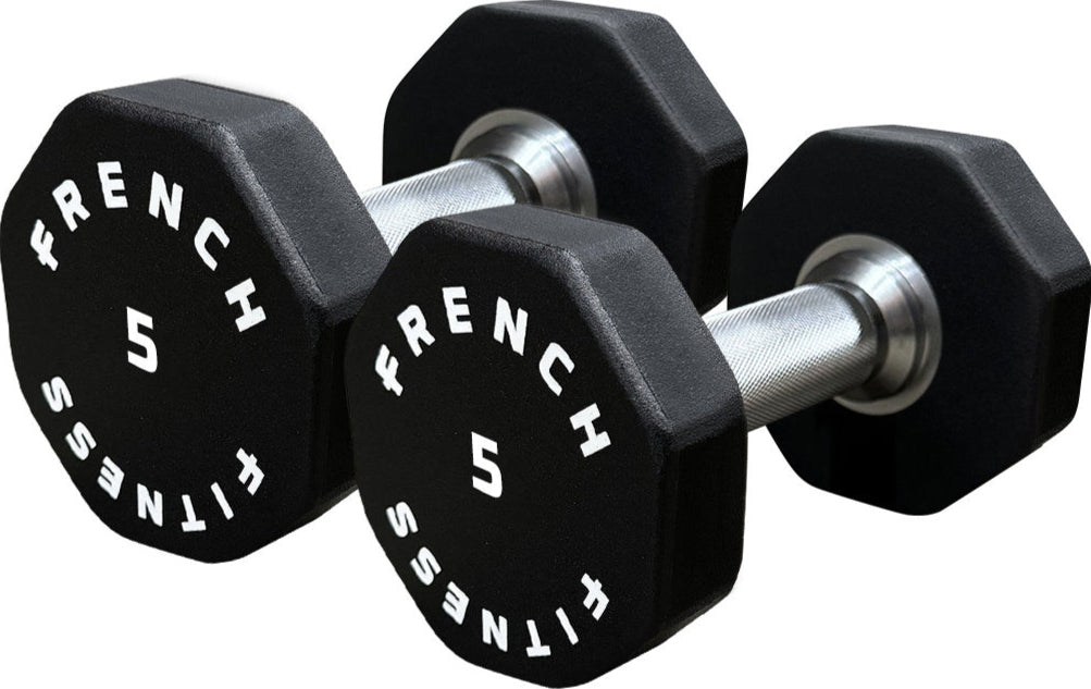 French Fitness Urethane 8 Sided Hex Dumbbell Set, 5-50 lbs (New)