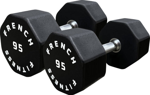 French Fitness Urethane 8 Sided Hex Dumbbell Set, 5-100 lbs (New)