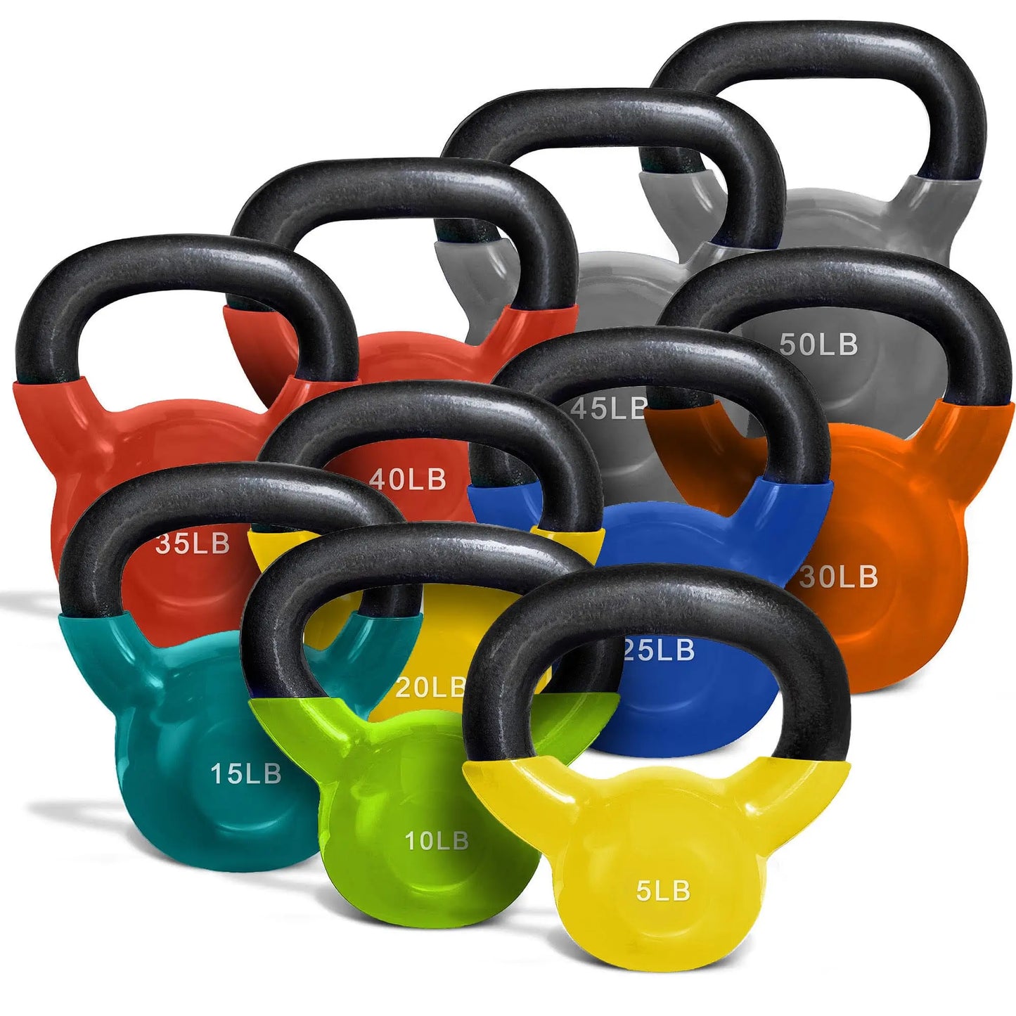 French Fitness Vinyl Kettlebell Set 5-50 lbs (New)