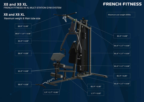 French Fitness X8 Multi Station Gym System - Black (New)