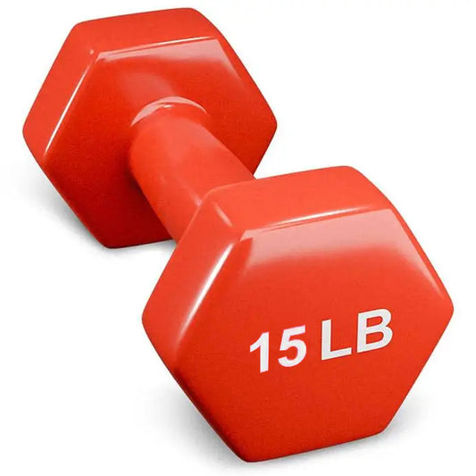 French Fitness Colorful Hex Vinyl Dumbbell 15 lbs - Single (New)