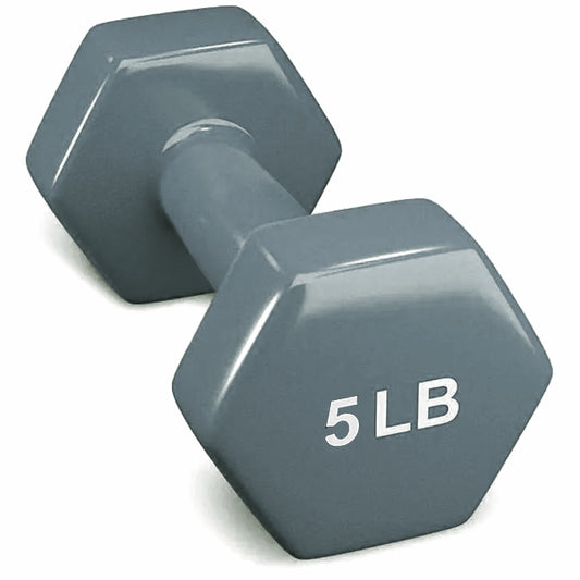 French Fitness Colorful Hex Vinyl Dumbbell 5 lbs - Single (New)