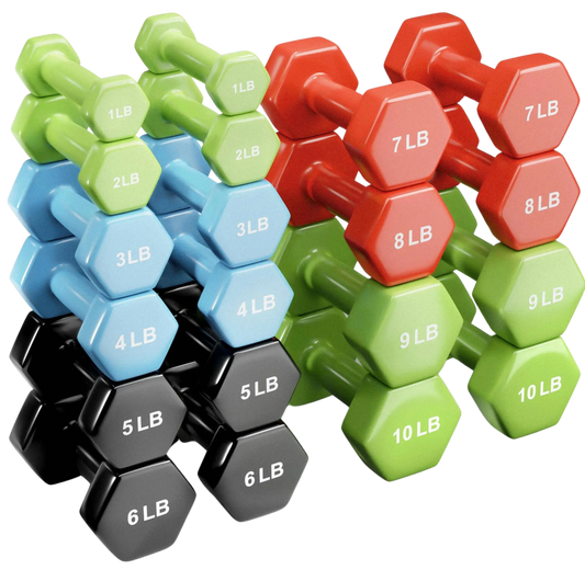 French Fitness Colorful Hex Vinyl Dumbbell Set of 1 to 10 lbs (New)